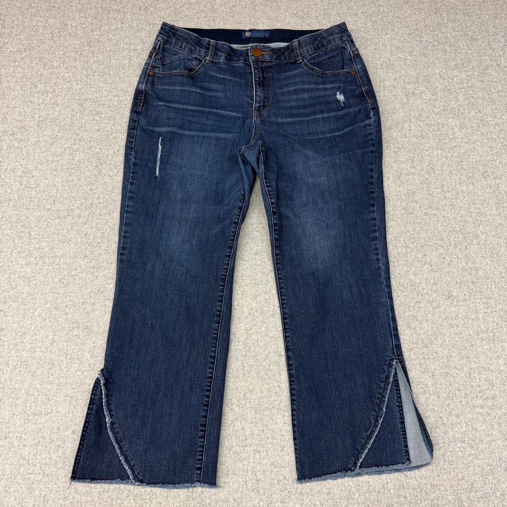 Democracy Ab solution Crop Jeans 16W Blue Distressed Tulip Split Raw Hem Denim